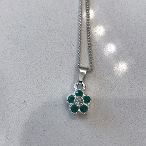 Silver necklace with flower pendant, 16”